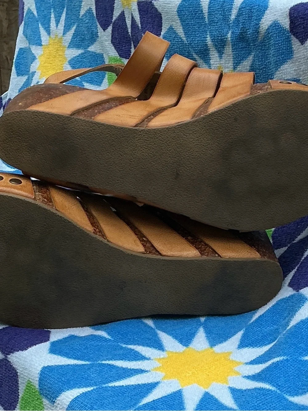 Blowfish Cognac Strappy Wedge Sandals